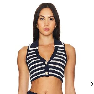 Lovers + Friends Blue and White Sleeveless Polo Crop Top - BRAND NEW